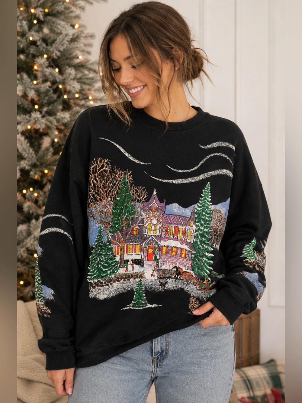 Christmas on Mainstreet Vintage Style Christmas Graphic Sweatshirt Size 24W